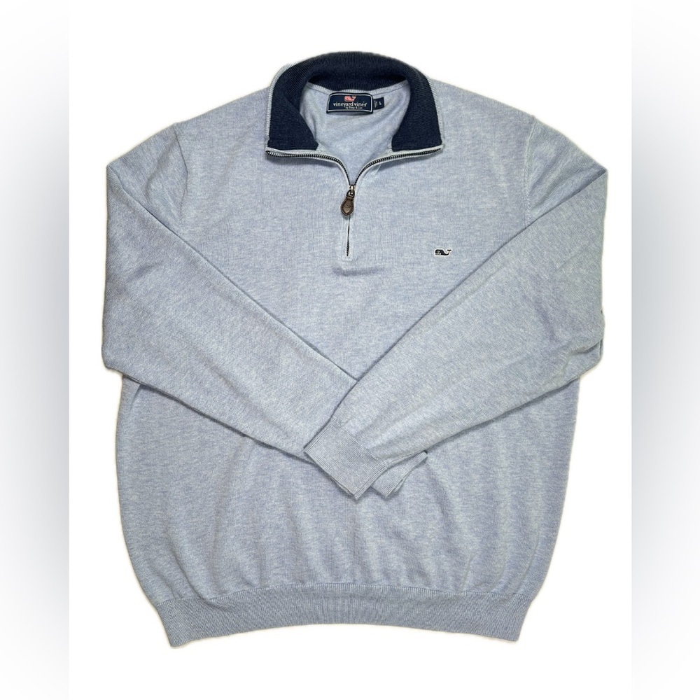 Vineyard Vines Cotton Quarter Zip Pullover Light Blue Jake Blue Heather L Large
